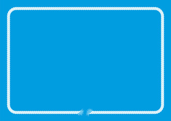 Vector white square torn rope frame. Broken rope. Blue background