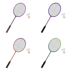 Vector illustration set of colorful badminton racket for practice, suitable for sports advertising