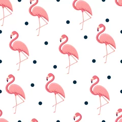 Papier Peint photo Flamingo Seamless pattern with tropical bird flamingo. Texture with a bird for textiles, wallpaper, print design, clothes postcards. Vector illustration.