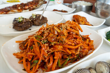 The Korean food kkomak muchim means spicy cockles.