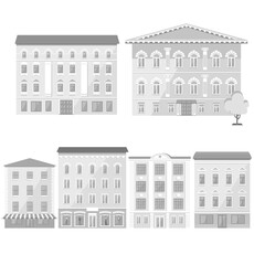 Set of classic building, front view. Isolated on white background. Vector illustration