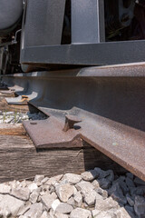 Railroad track and ties with spikes