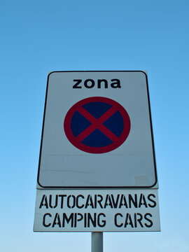 Forbidden zone for caravans and campers traffic sign