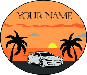 car name logo and two palm trees