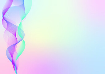 Abstract wave vector color smooth flow curve illustration. Very beautiful iridescent wallpaper. Rainbow background. Trendy wallpaper, bright pastel colors.