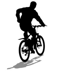 Fototapeta na wymiar Young athlete on a bike for extreme stunts. Isolated silhouette on a white background