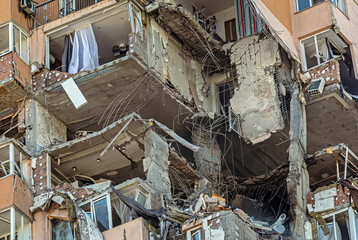 War of Russia against Ukraine. Building damaged by Russian rocket