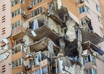 War of Russia against Ukraine. Building damaged by Russian rocket