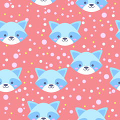 pattern with blue raccoon. raccoon head in a seamless pattern. vector illustration, eps 10.