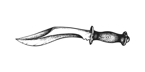Kukri Gurkha Special Ops Commando Knife Blade from Nepal. Print or Tattoo Design. Hand Drawn Vector Illustration