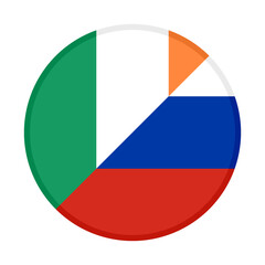 round icon with ireland and rusisa flags. vector illustration isolated on white background