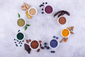 Various healthy superfoods powder
