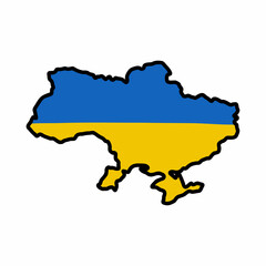 Obraz premium Ukraine with Ukraine flag doodle icon, vector color line illustration