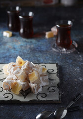 Traditional Turkish lokum with tea	