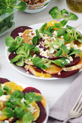 Beetroot and oranges fresh vegetarian salad
