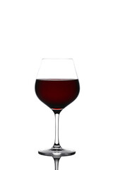 red wine in a glass glass stands on a white background