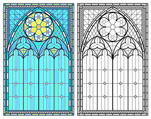 Medieval Gothic stained glass window vector set