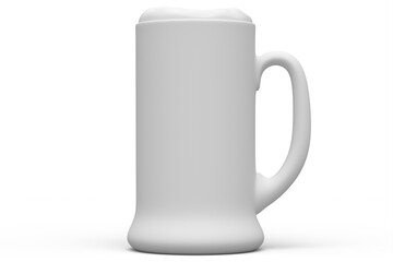 Frosty glass of fresh draft beer isolated on a white monochrome background.