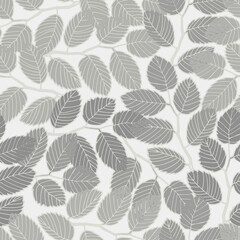 Seamless pattern with elm tree branches and leaves on light background for surface design, wallpaper, fabrics, home decor. Monochrome pastel realistic line art