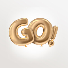 Go letters 3D illustration golden word isolated typography with balloon style realistic rendered floating for graduation concept illustration in white clean background