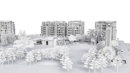 Condominium model in white color. 3d modern house, on white background. 3d illustration.