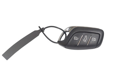 A remote control set of digital car key with unlockable and lockable buttons isolated on white background