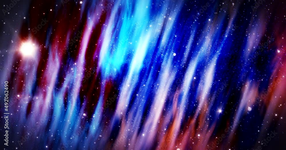 Wall mural a slow animated background traveling through open space. stars flow past camera, with large colorful