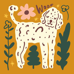 Vector clipart dog sticker. Dogs breed. EPS and JPG illustration. Funky doodle trendy print, colorful handdrawn childish cartoon art. Groovy fauve abstract collage decor elements in authors style.