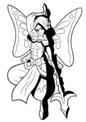 Fairy male dragon slayer, with big wings, big spear line style manga
