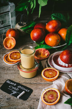 Curd and pile of blood oranges