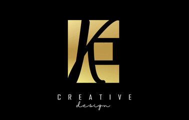 Golden Letters EK Logo with a minimalist design. Letters E and K with geometric and handwritten typography.