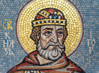 Fototapeta premium Mosaic icon of the Holy Prince Ihor of Kyiv and Chernihiv