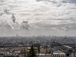 cityscape of Paris from Montmartre on a clouy day