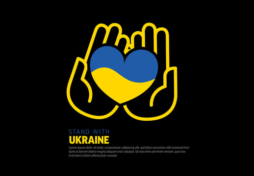 Support Ukraine Conceptual Illustration Dark Badge Layout with Heart in Hands