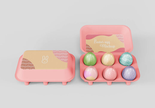 Six Easter Eggs in Box Mockup