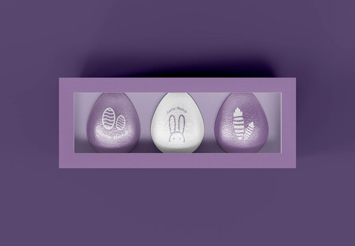 Three Easter Eggs in Box Mockup