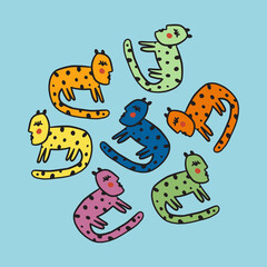 Ugly cats. Vector clipart cat seamless pattern. Dogs breed. EPS and JPG illustration. Funky doodle trendy print, colorful handdrawn childish cartoon art. Groovy fauve abstract collage decor elements