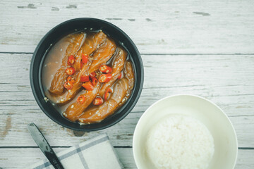 salmon raw marinated with Korean soy sauce and red chili