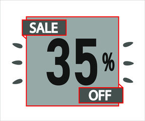 35% off purchase. Gray sticker with offer message.