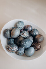 Unusual Easter eggs in blue shades with gilding