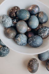 Unusual Easter eggs in blue shades with gilding