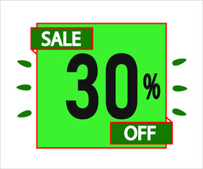 30% off purchase. Green sticker with offer message.