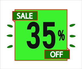 35% off purchase. Green sticker with offer message.