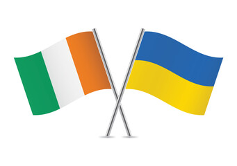 Ivory Coast and Ukraine crossed flags. Ivorian and Ukrainian flags, isolated on white background. Vector icon set. Vector illustration.