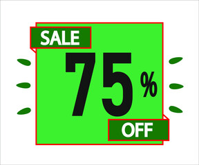 75% off purchase. Green sticker with offer message.