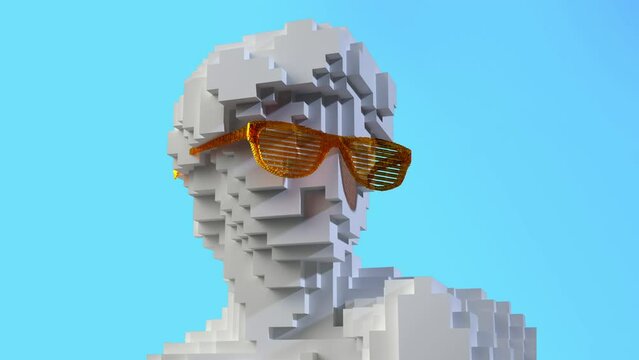 Michelangelo's David statue voxel effect and flashing sunglasses
