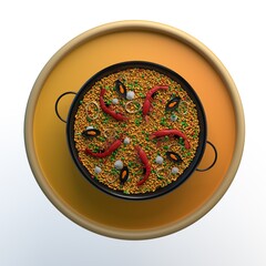 Paella icon on isolated white background. 3D illustration. App. Food icon.