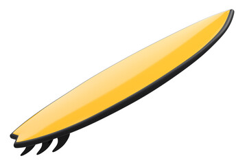 Realistic orange surfboard for summer surfing isolated on white background.