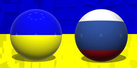 Stop the fire. 36 hours. Ukraine - Russia. Conflict between Russia and Ukraine war concept. Ukraine flag background. Ukraine and Russia 3D balls. Horizontal design. Illustration. Map. Jerson. Donestk.