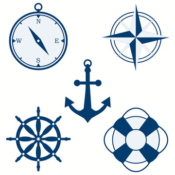 Set of marine icons isolated on white background